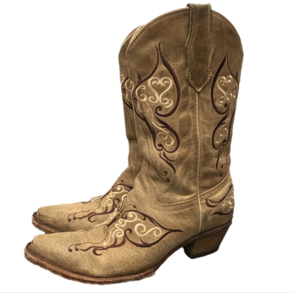 Circle G cowboy boots western cowgirl tan butterfly pointed toe embroidered